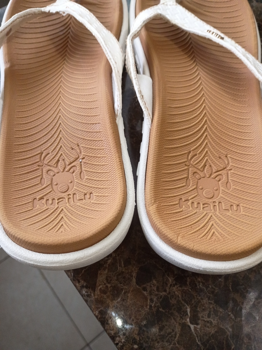 White Woven Thong Sandal with Cushioned Tan Footbed - Women - Picture 7 of 9